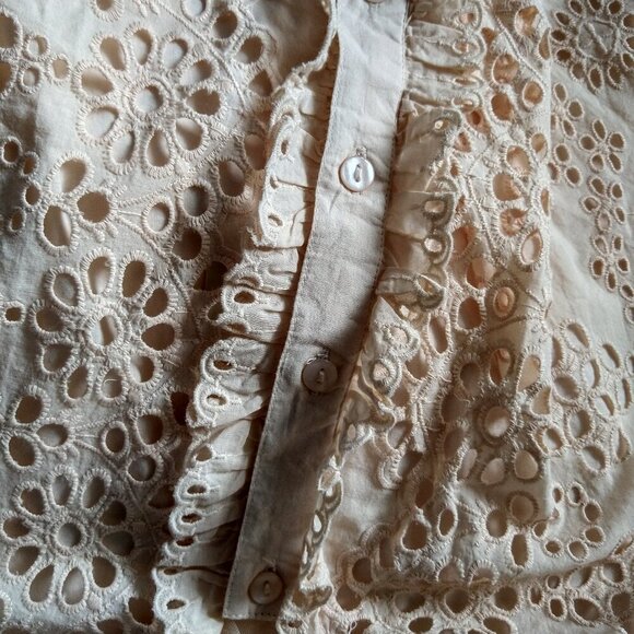 JOIE Button Front Eyelet Embroidered Lace Tulle Top Blouse Peach Size Sm NEW TAG - Picture 5 of 6
